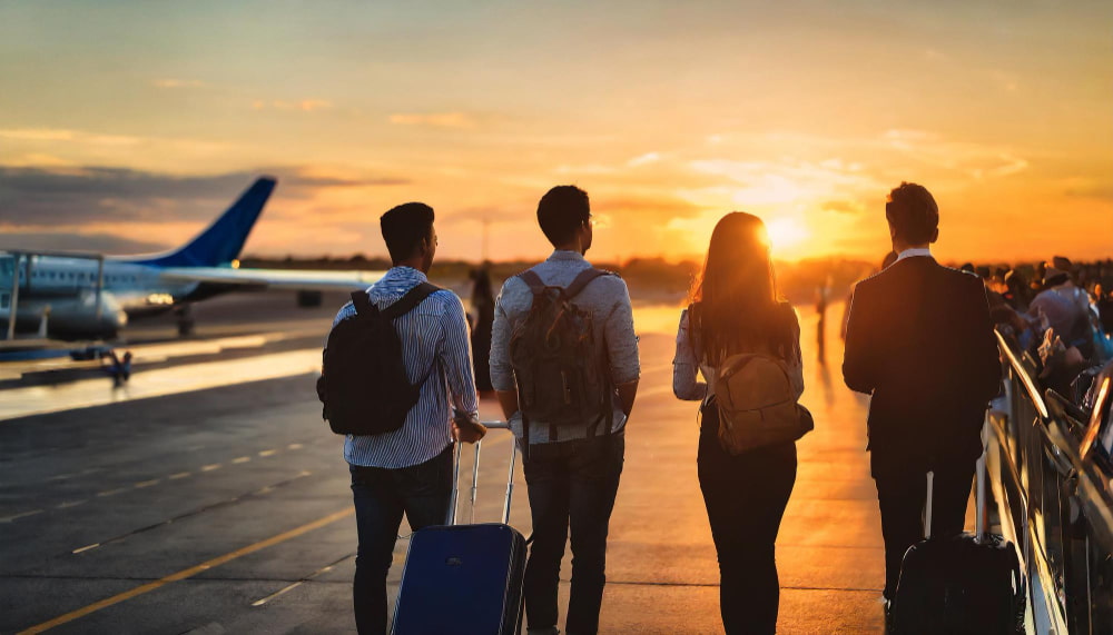 准备赴澳的年轻申请人拖着行李走在机场，关注澳洲移民与签证申请合规流程